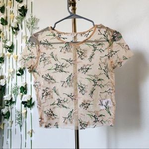 URBAN OUTFITTERS Lace Sheer Top with Floral Detail